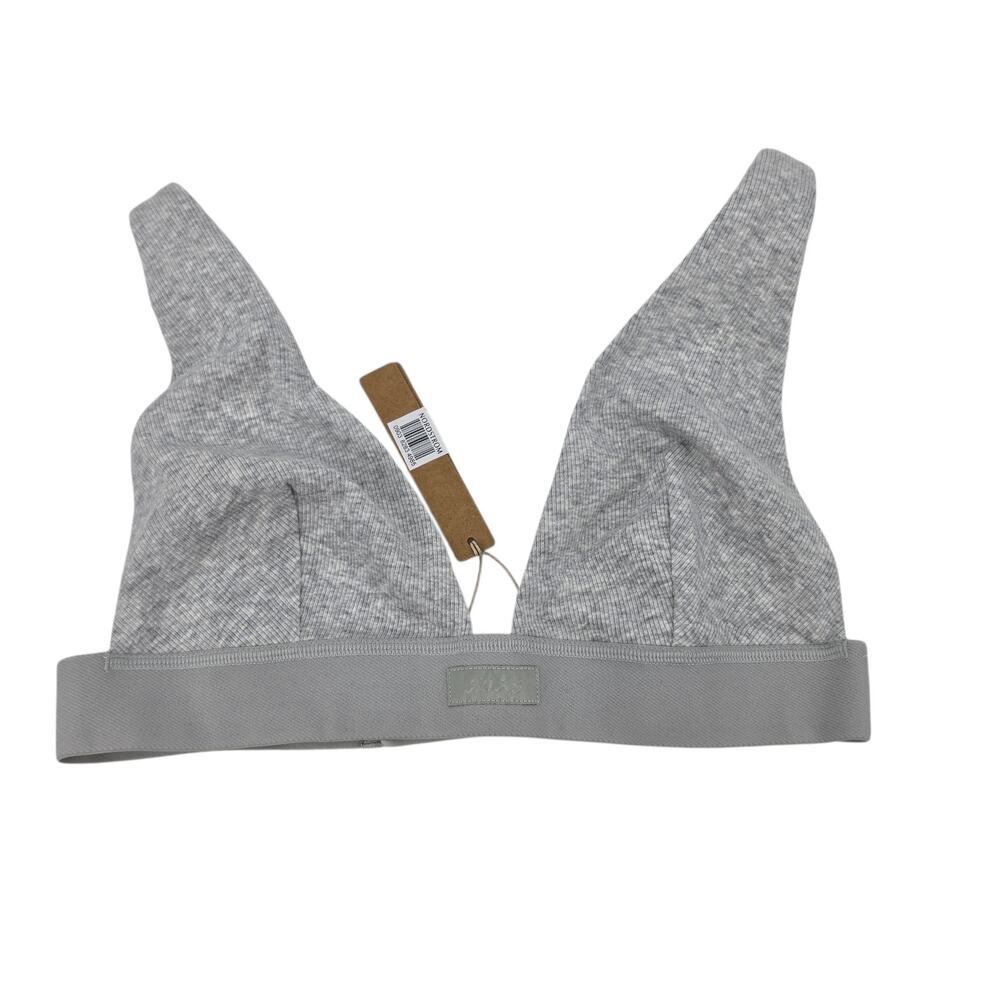 NWT Skims Light Heather Gray Cotton Rib Plunge Powermesh Support Bralette Size L